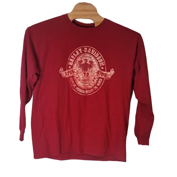Harley Davidson Live to Ride Tee Shirt Long Sleeve Red‎ Graphics - Picture 2 of 7